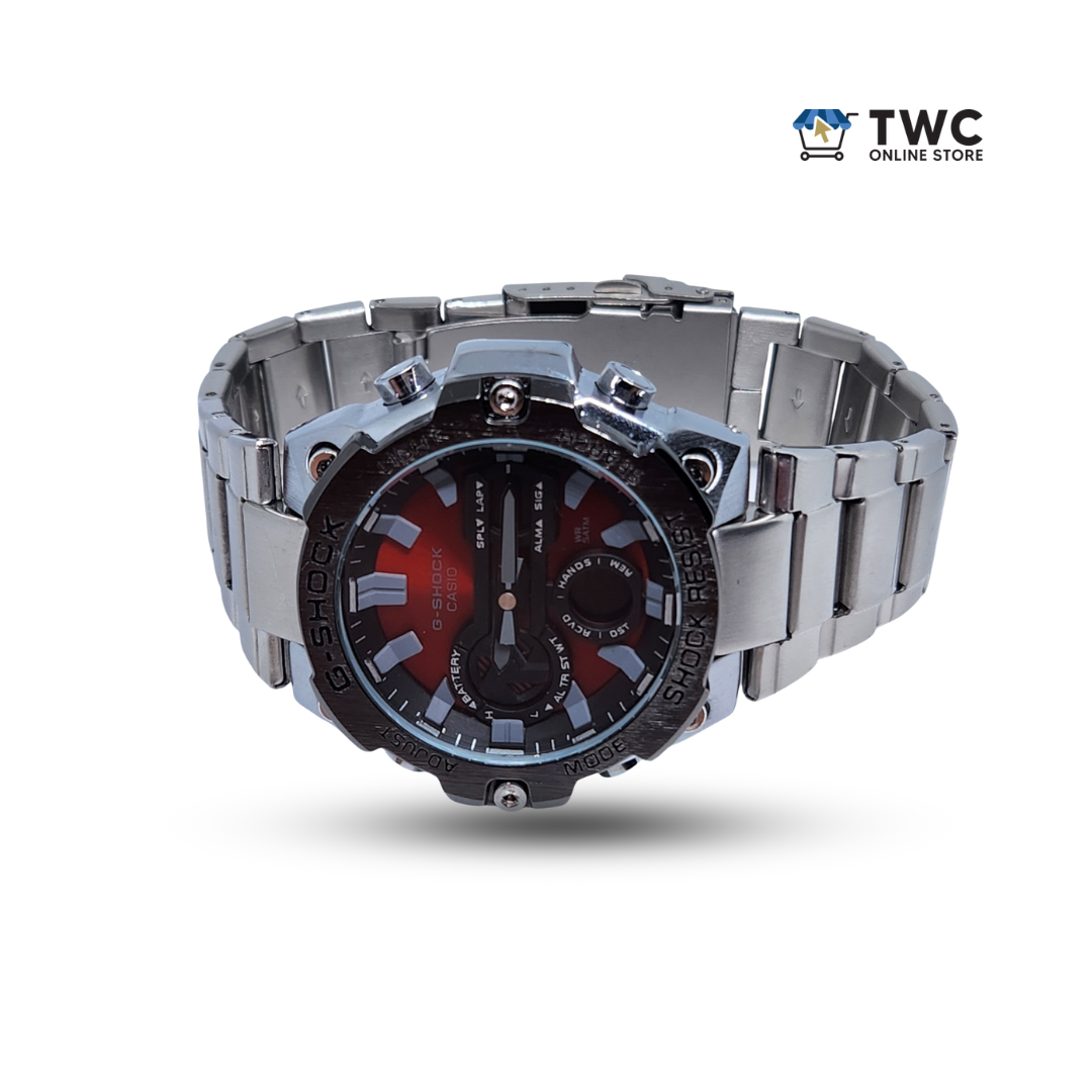 Gsteel Men's Watch (Silver And Red Timeface) Gst006